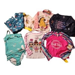 8 Piece Girls Size 4 Clothing Lot Swimsuits, Pajama Sets, Shirt Bundle 1024